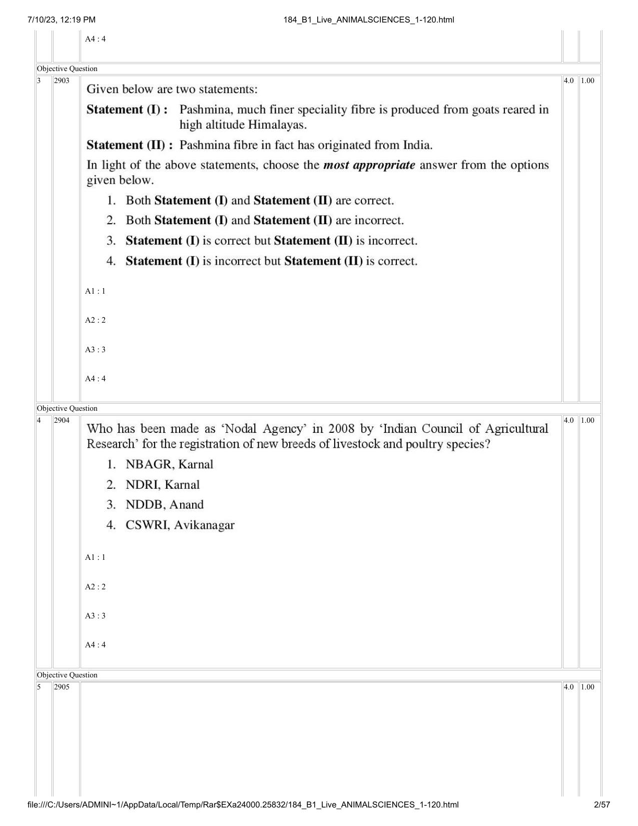 ICAR AIEEA PG 2023 ANIMAL SCIENCE Question Paper - Page 2