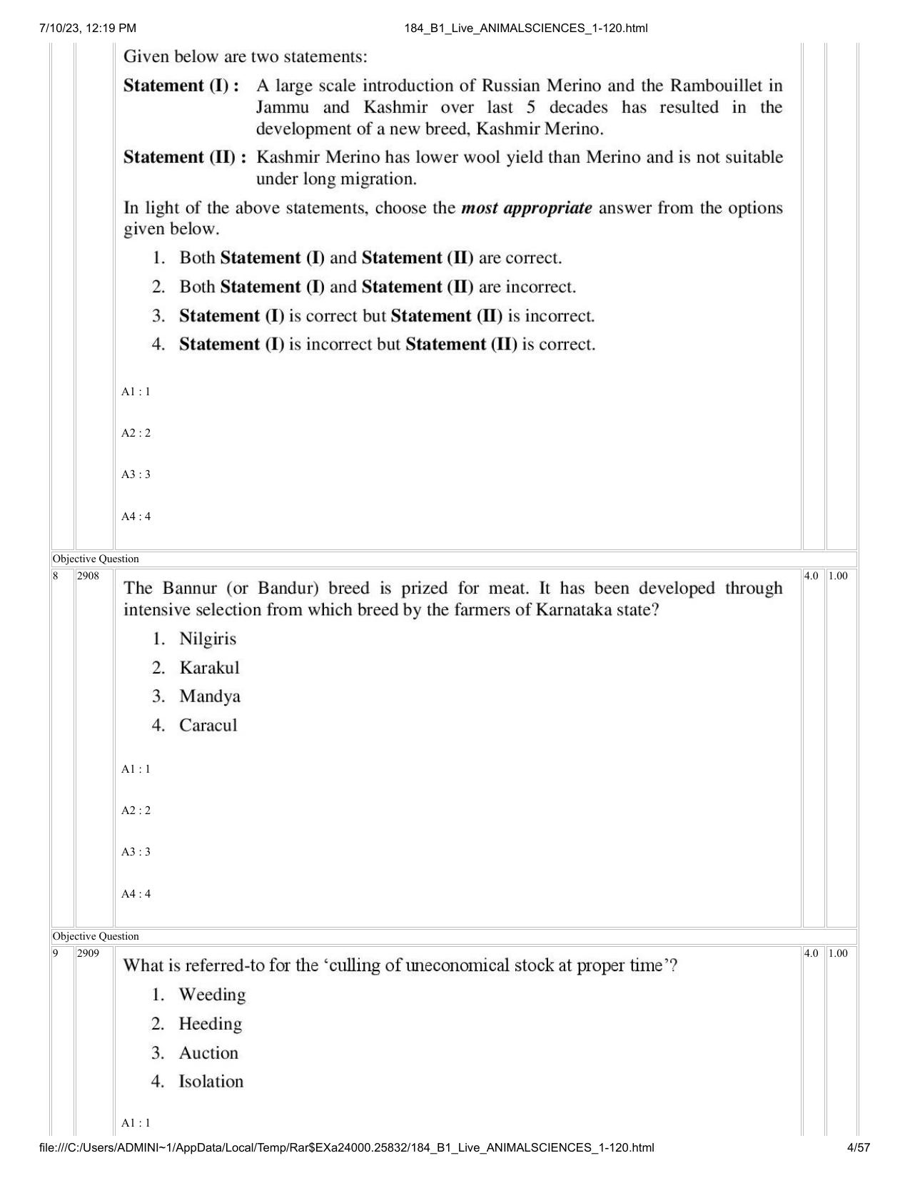 ICAR AIEEA PG 2023 ANIMAL SCIENCE Question Paper - Page 4