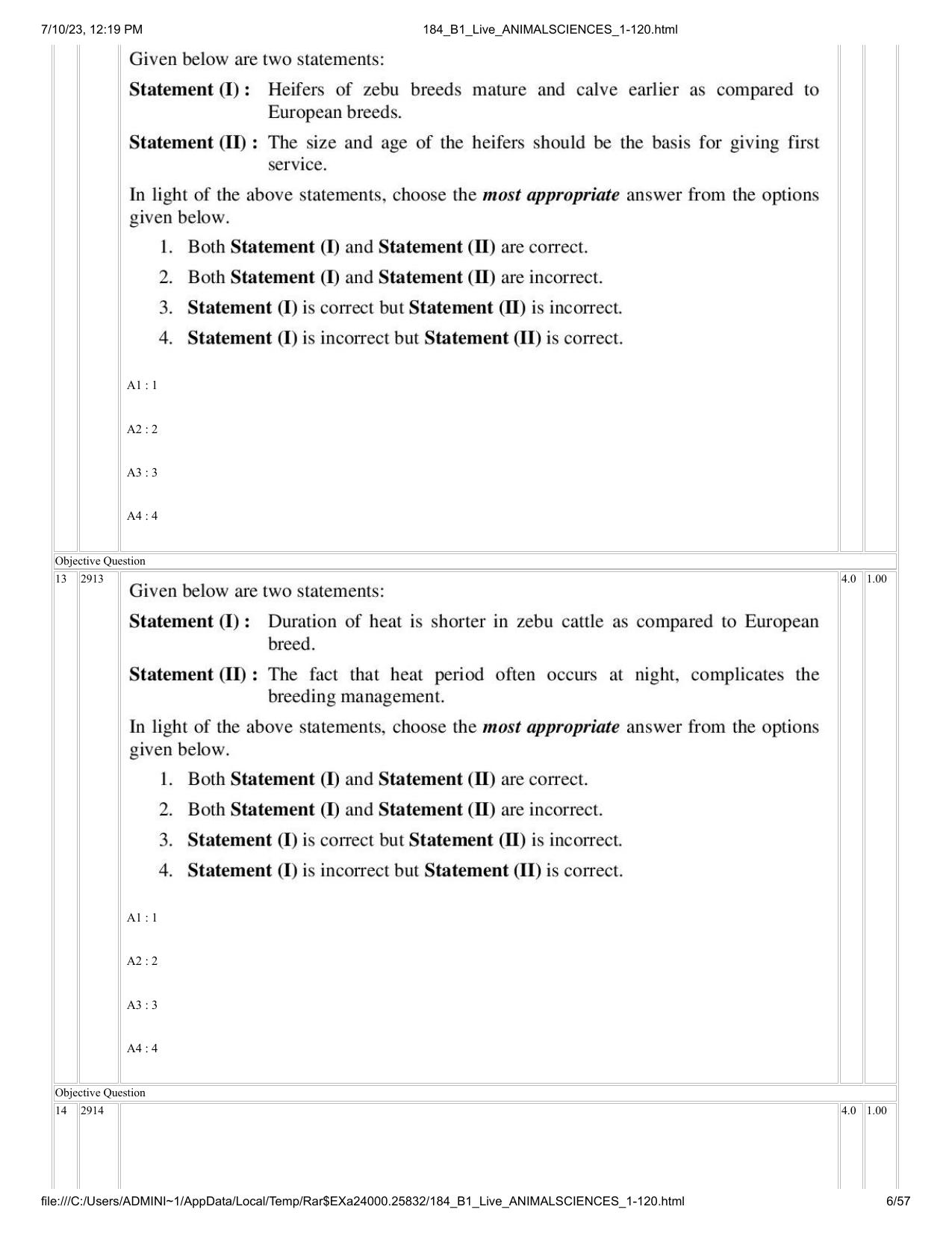 ICAR AIEEA PG 2023 ANIMAL SCIENCE Question Paper - Page 6