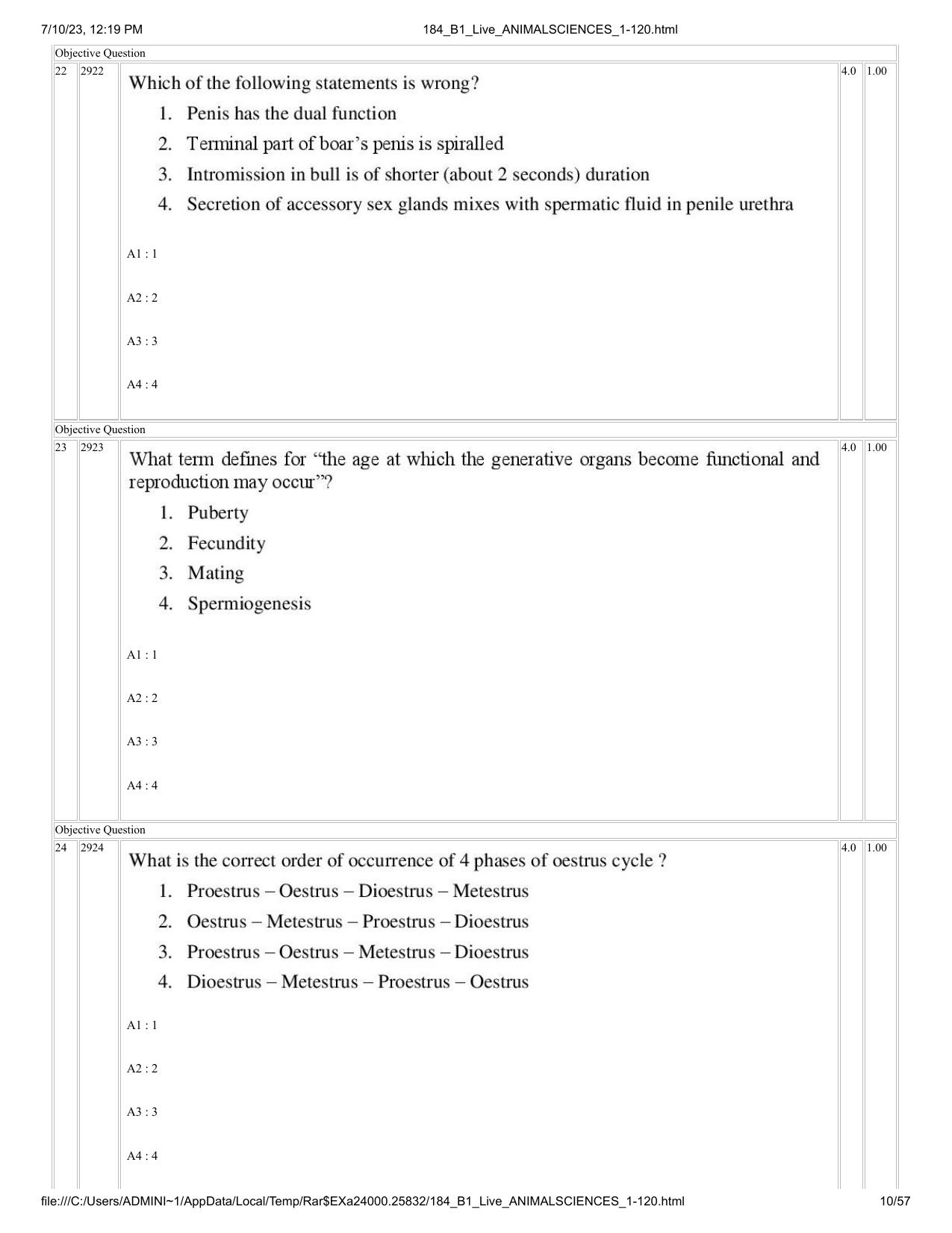 ICAR AIEEA PG 2023 ANIMAL SCIENCE Question Paper - Page 10