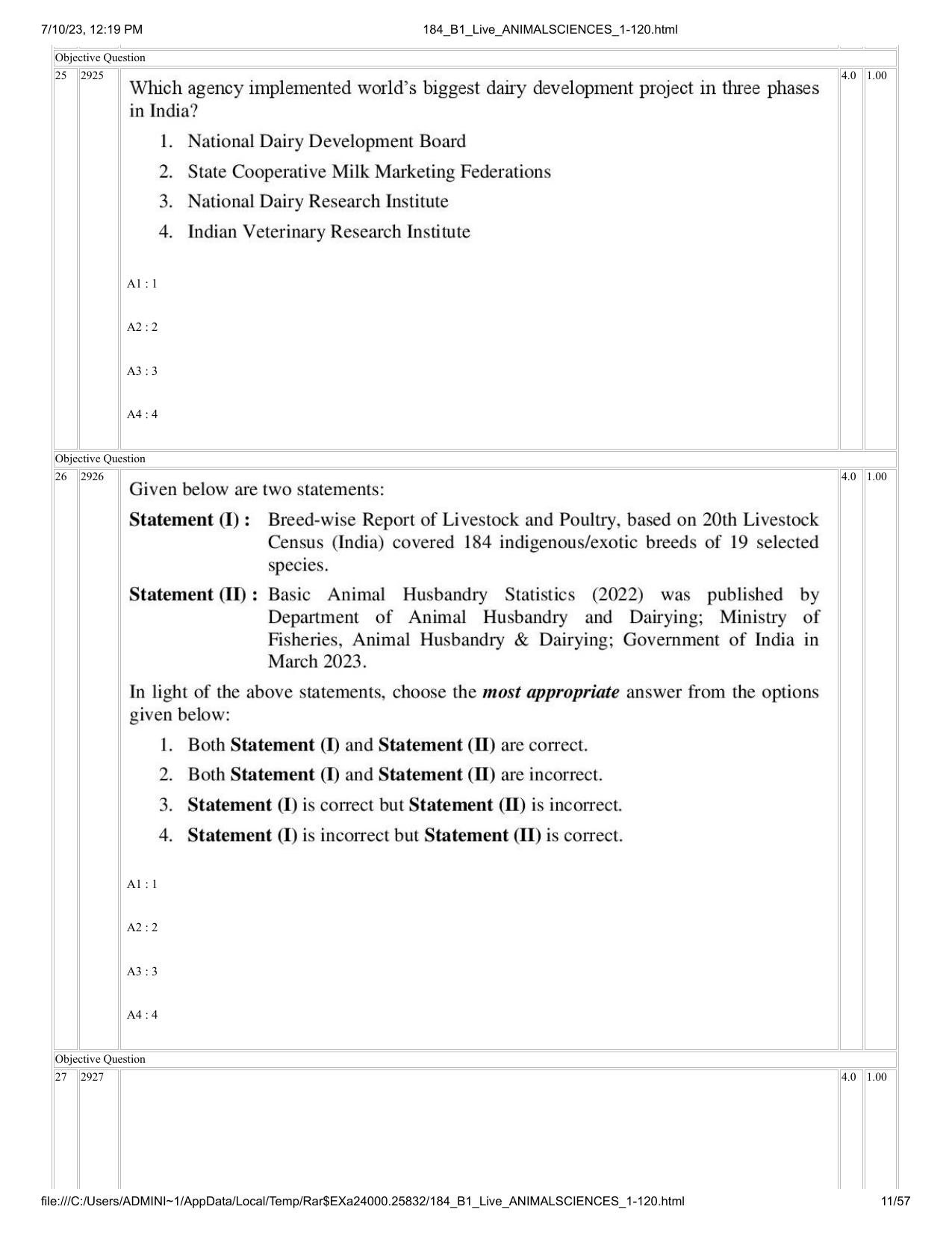 ICAR AIEEA PG 2023 ANIMAL SCIENCE Question Paper - Page 11