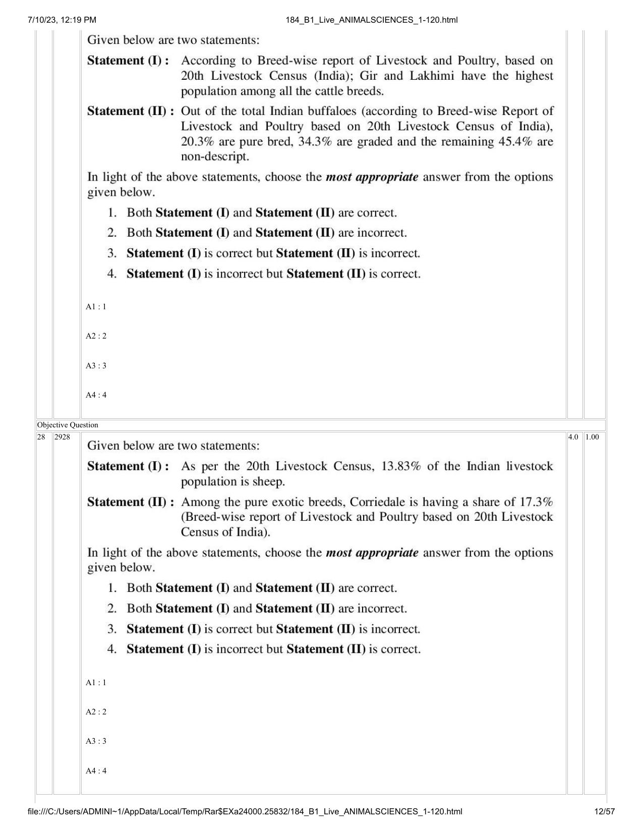 ICAR AIEEA PG 2023 ANIMAL SCIENCE Question Paper - Page 12