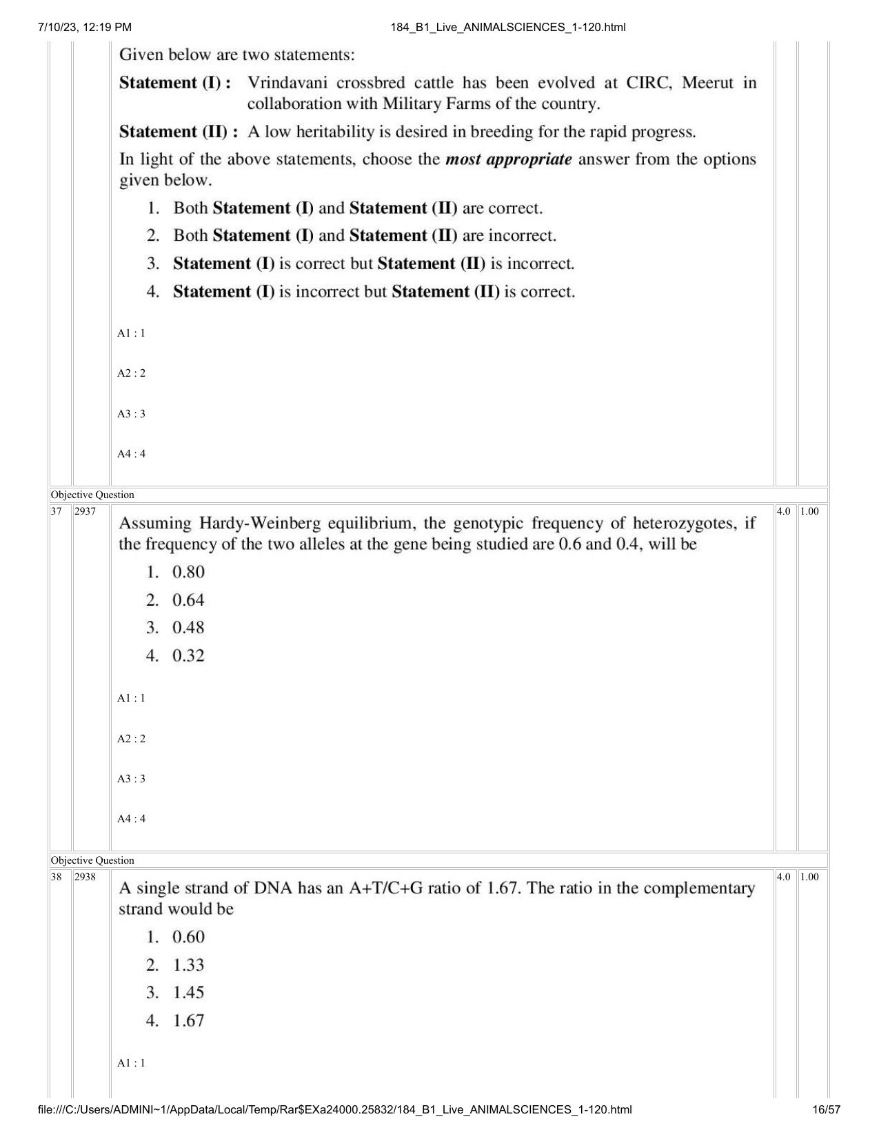 ICAR AIEEA PG 2023 ANIMAL SCIENCE Question Paper - Page 16