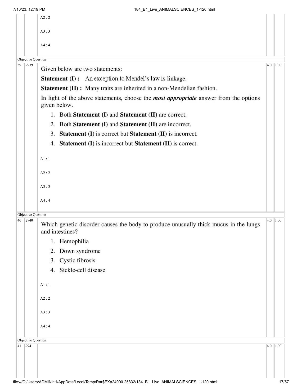 ICAR AIEEA PG 2023 ANIMAL SCIENCE Question Paper - Page 17