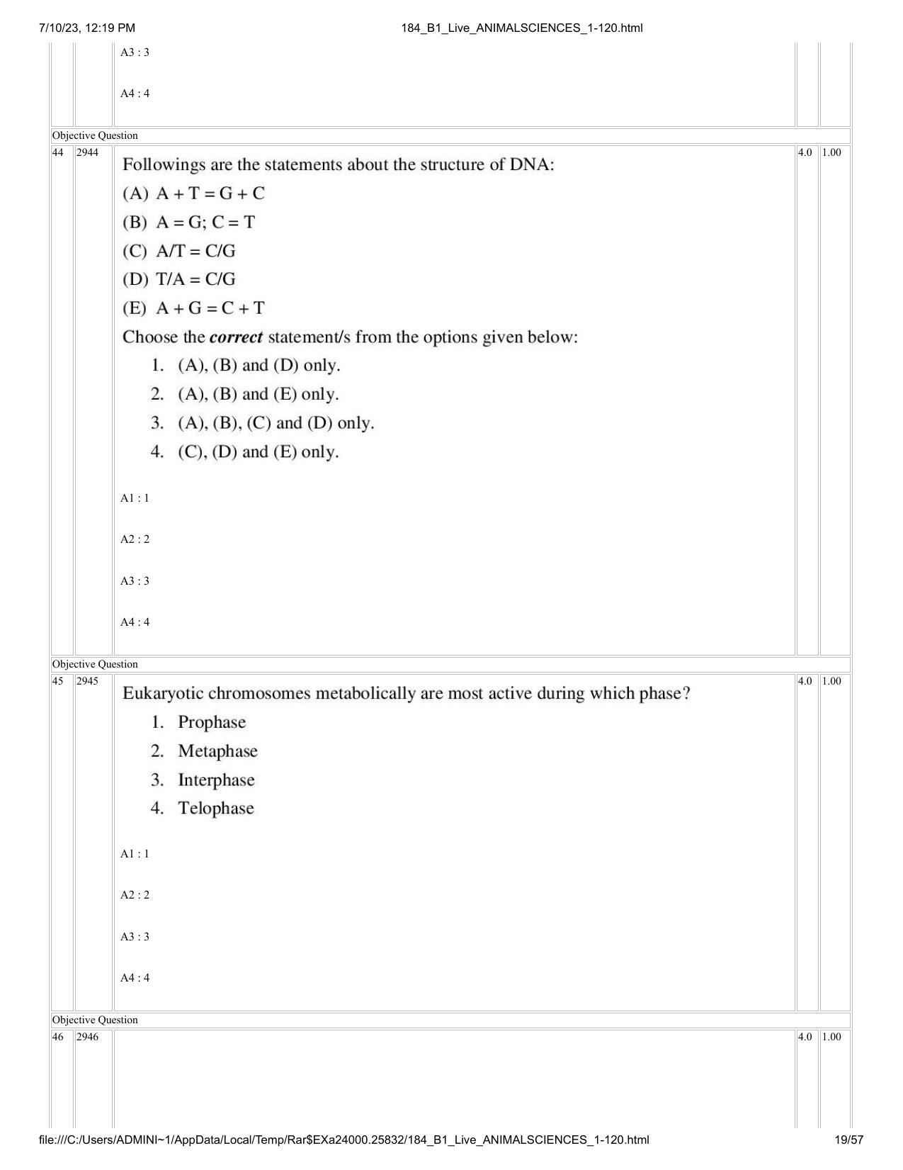 ICAR AIEEA PG 2023 ANIMAL SCIENCE Question Paper - Page 19
