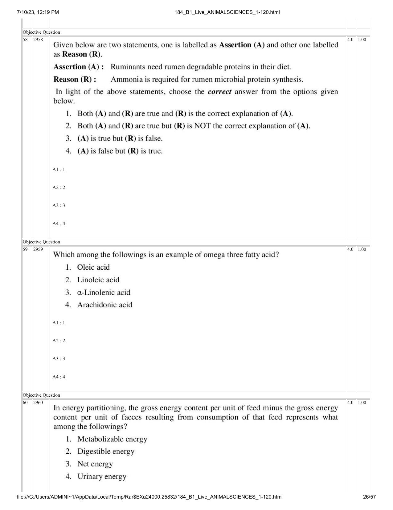 ICAR AIEEA PG 2023 ANIMAL SCIENCE Question Paper - Page 26