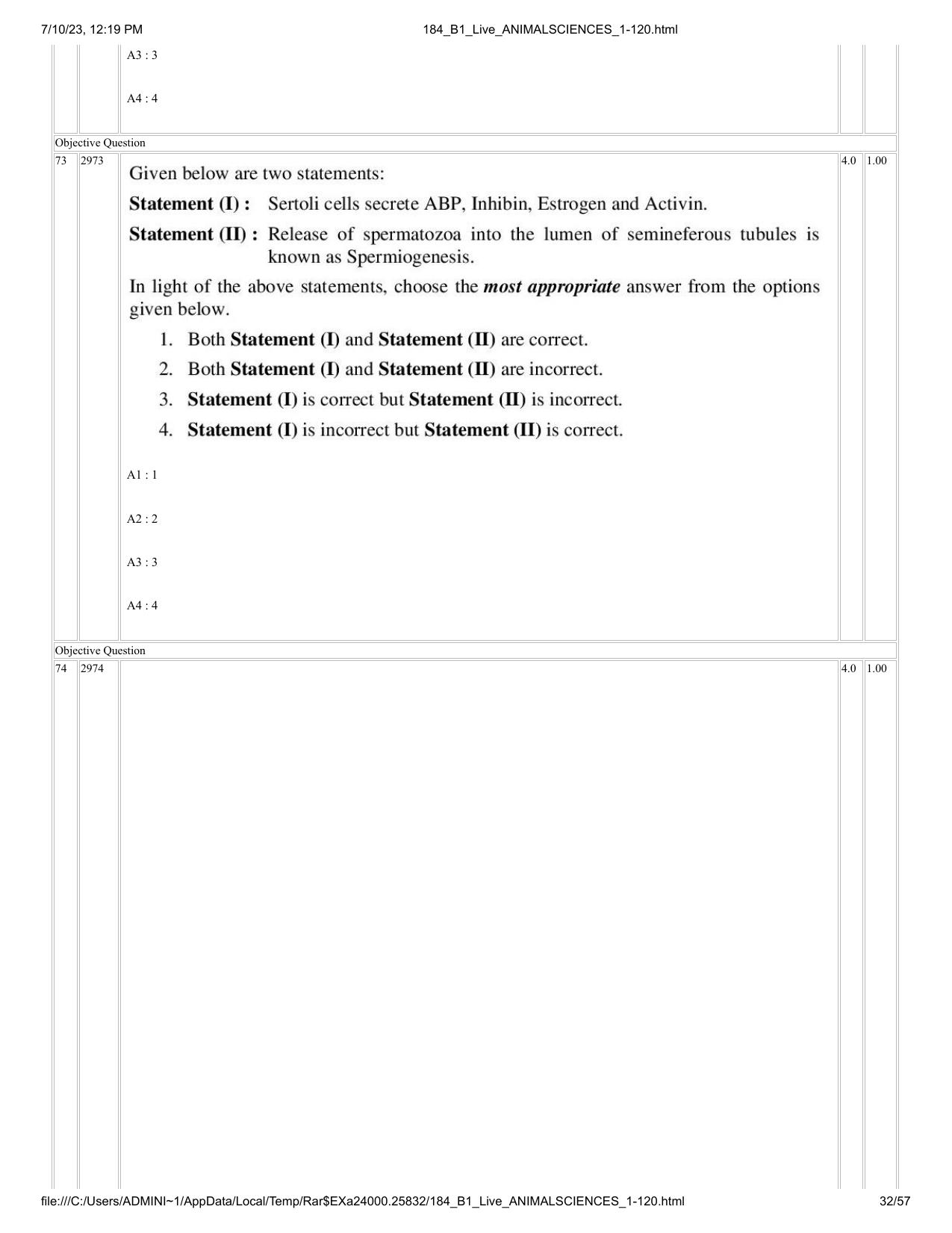 ICAR AIEEA PG 2023 ANIMAL SCIENCE Question Paper - Page 32