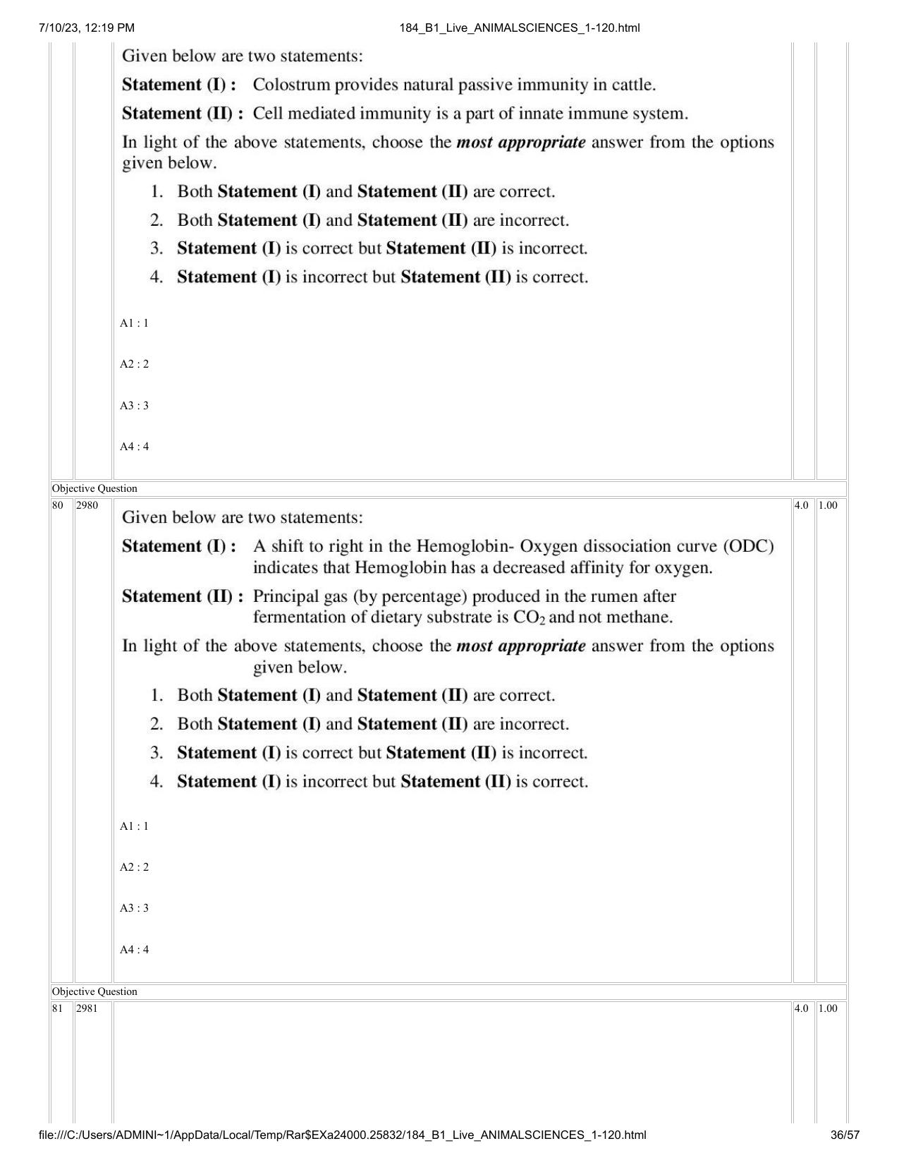 ICAR AIEEA PG 2023 ANIMAL SCIENCE Question Paper - Page 36