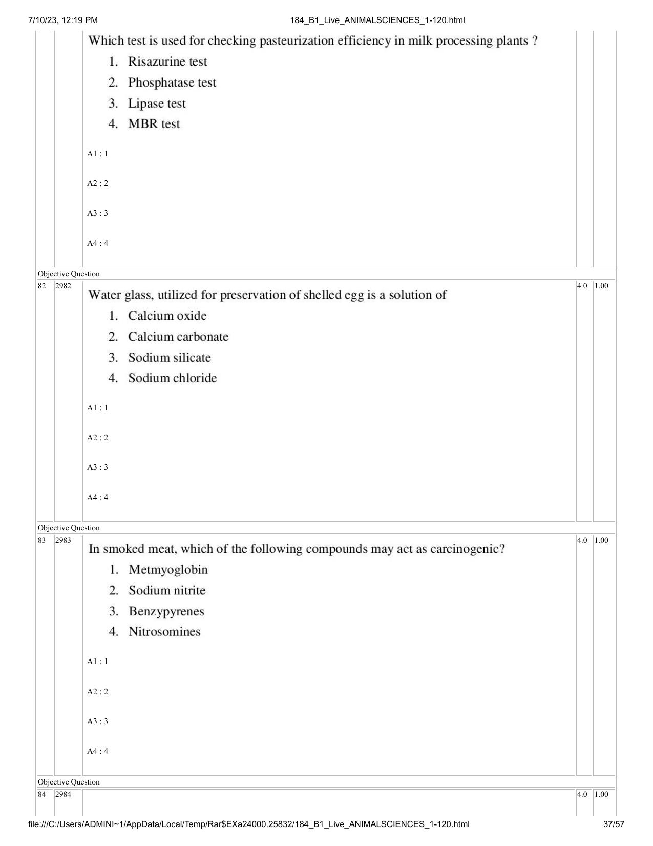 ICAR AIEEA PG 2023 ANIMAL SCIENCE Question Paper - Page 37