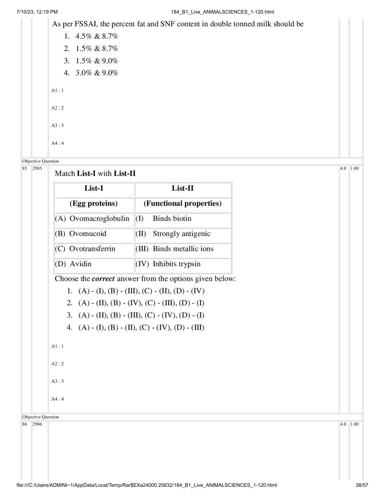 ICAR AIEEA PG 2023 ANIMAL SCIENCE Question Paper - Page 38