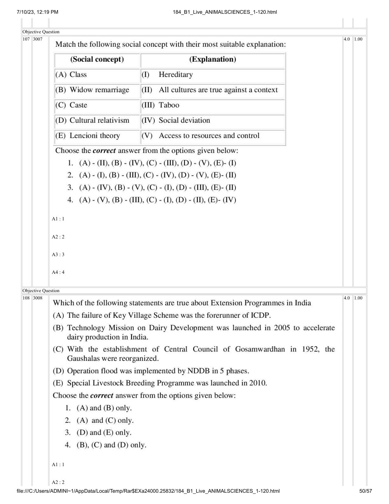 ICAR AIEEA PG 2023 ANIMAL SCIENCE Question Paper - Page 50