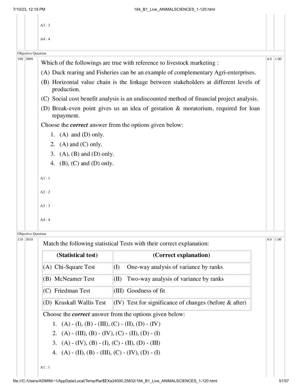 ICAR AIEEA PG 2023 ANIMAL SCIENCE Question Paper - Page 51