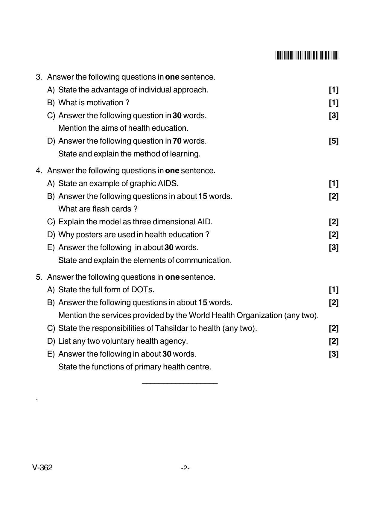 Goa Board Class 12 Community Health Nursing - II Voc 362 (June 2018) Question Paper - Page 2