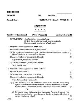 Goa Board Class 12 Community Health Nursing - II Voc 362 (June 2018) Question Paper