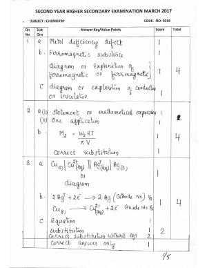 Kerala Plus Two 2017 Chemistry Answer Key