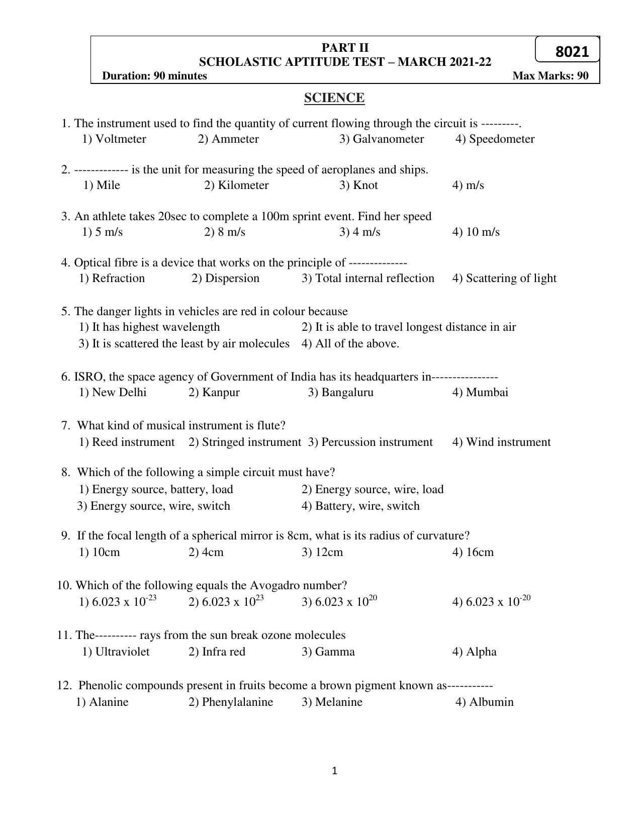 Puducherry NMMS 2021 Question Paper - Page 16