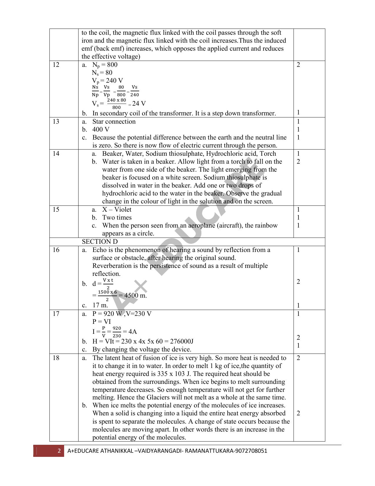 Kerala SSLC 2019 Physics Answer Key (EM) - Page 2