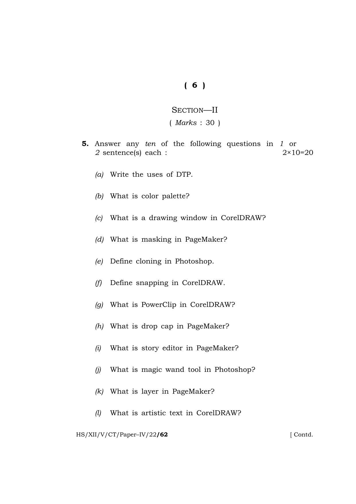 Meghalaya Board (MBOSE) Class 12   (HS-XII-V-CT-Paper-IV-22) 2022 Question Paper - Page 6