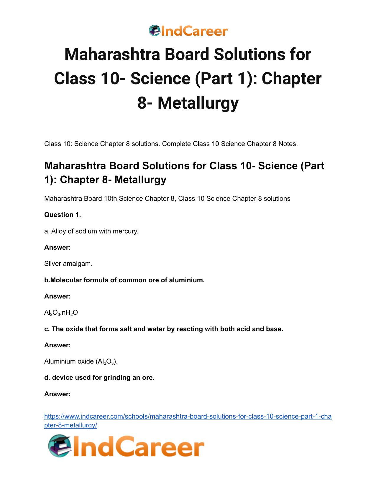 Maharashtra Board Solutions for Class 10- Science (Part 1): Chapter 8- Metallurgy - Page 2