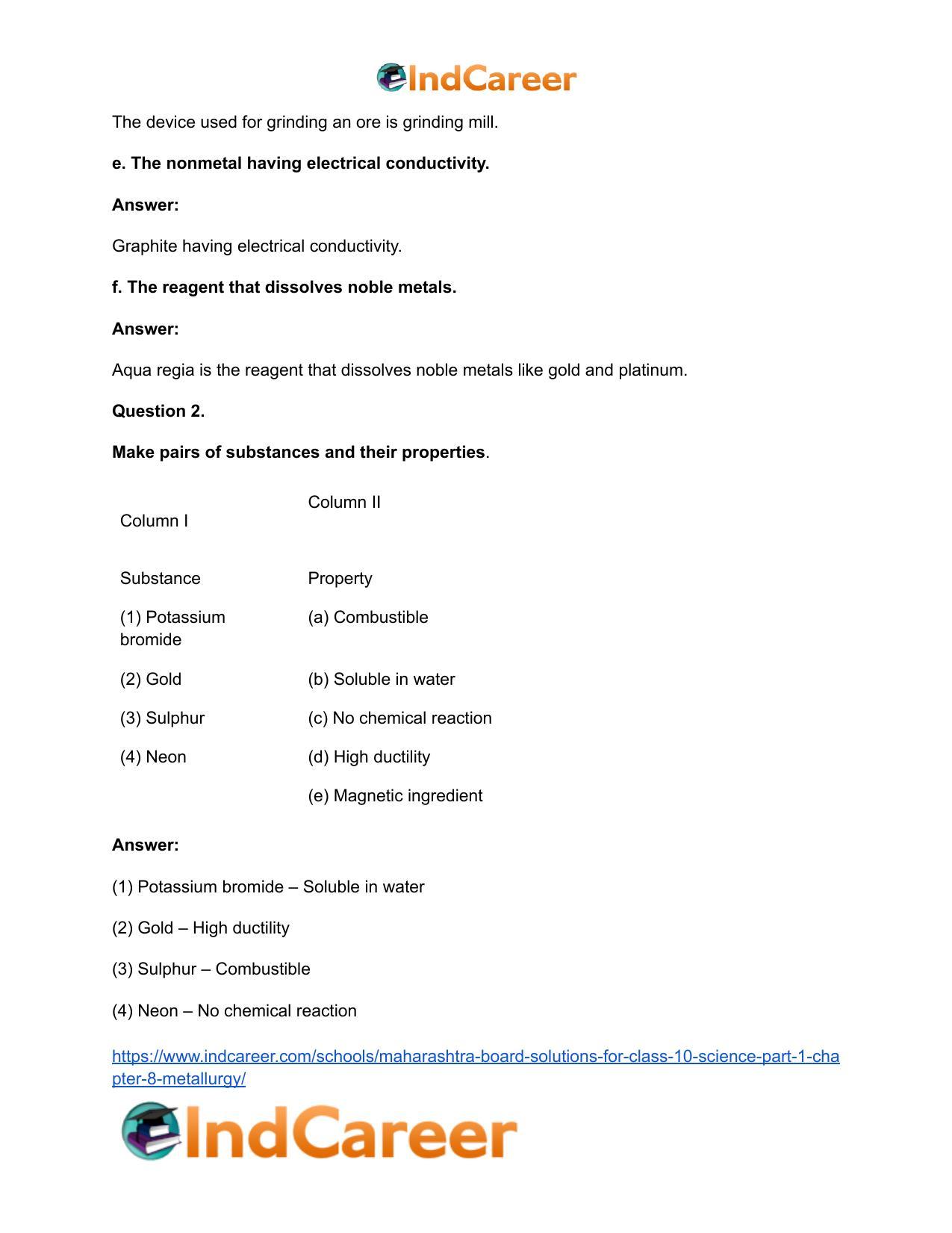 Maharashtra Board Solutions for Class 10- Science (Part 1): Chapter 8- Metallurgy - Page 3