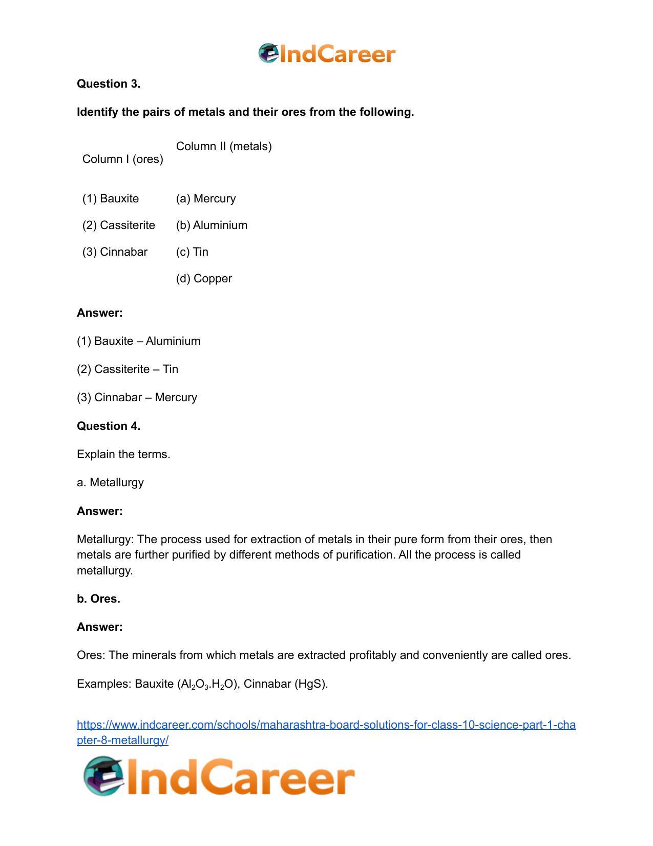 Maharashtra Board Solutions for Class 10- Science (Part 1): Chapter 8- Metallurgy - Page 4