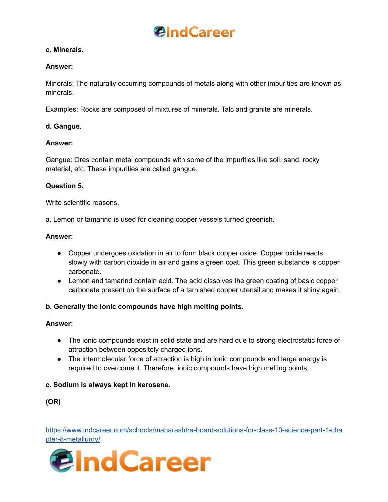 Maharashtra Board Solutions for Class 10- Science (Part 1): Chapter 8- Metallurgy - Page 5