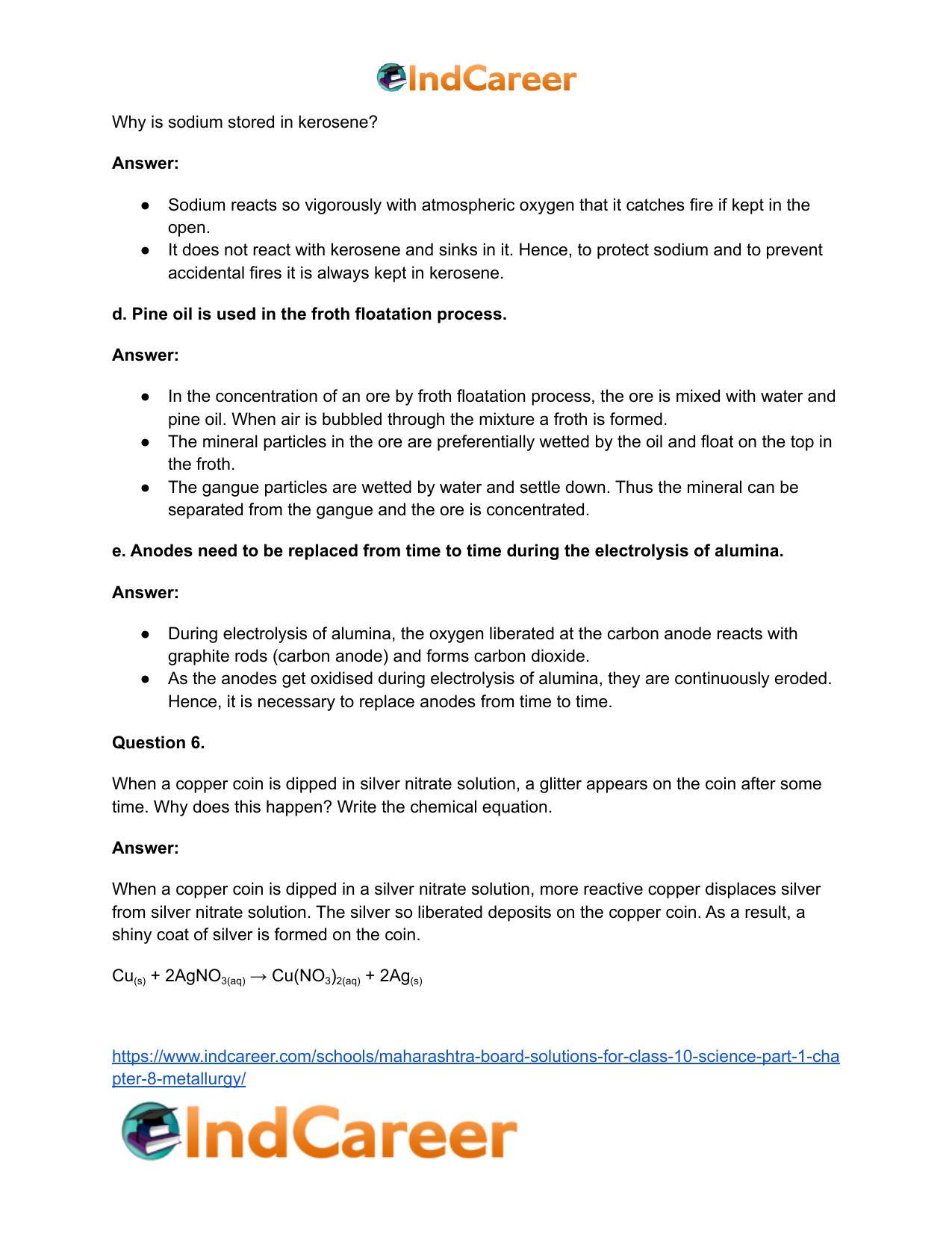 Maharashtra Board Solutions for Class 10- Science (Part 1): Chapter 8- Metallurgy - Page 6