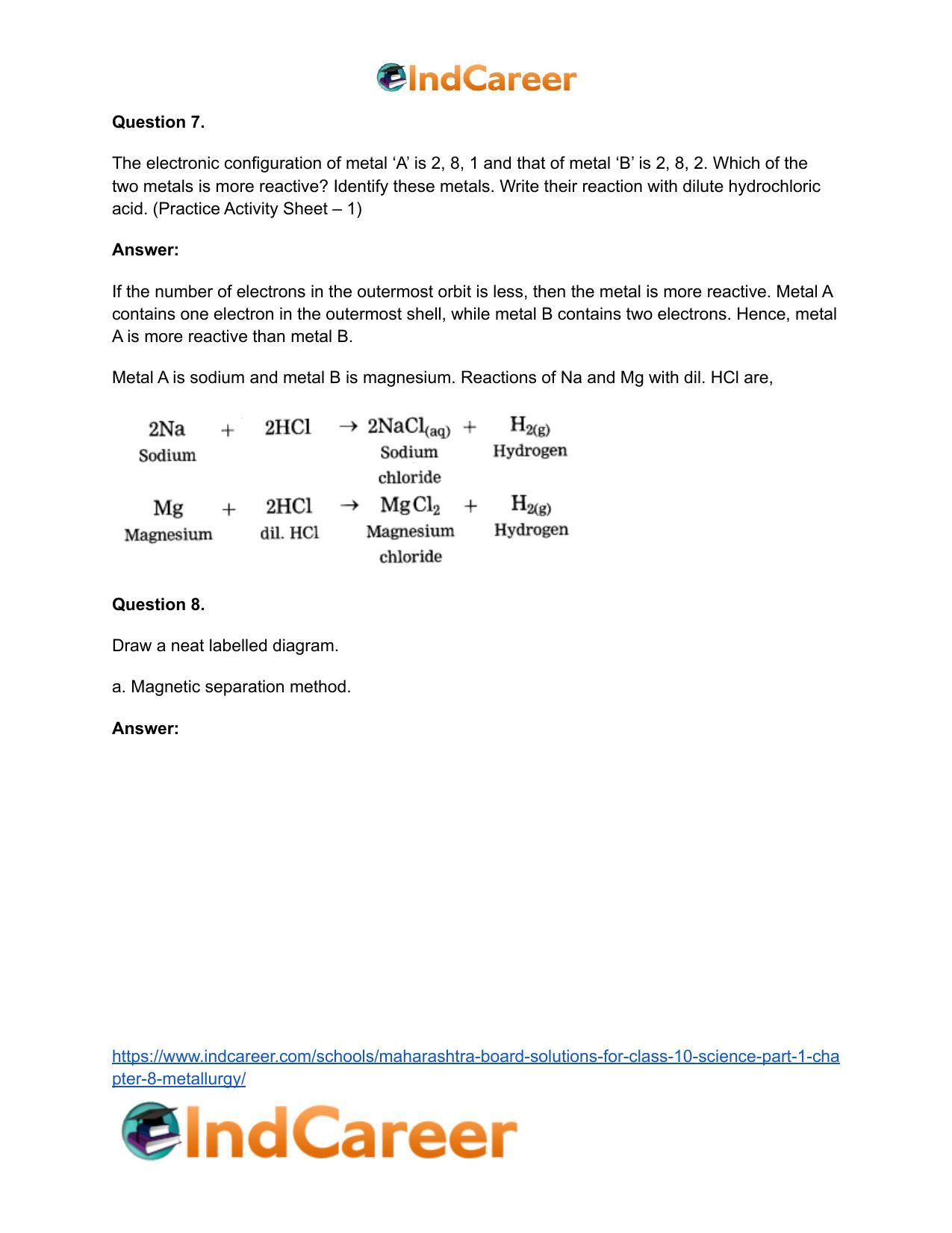 Maharashtra Board Solutions for Class 10- Science (Part 1): Chapter 8- Metallurgy - Page 7