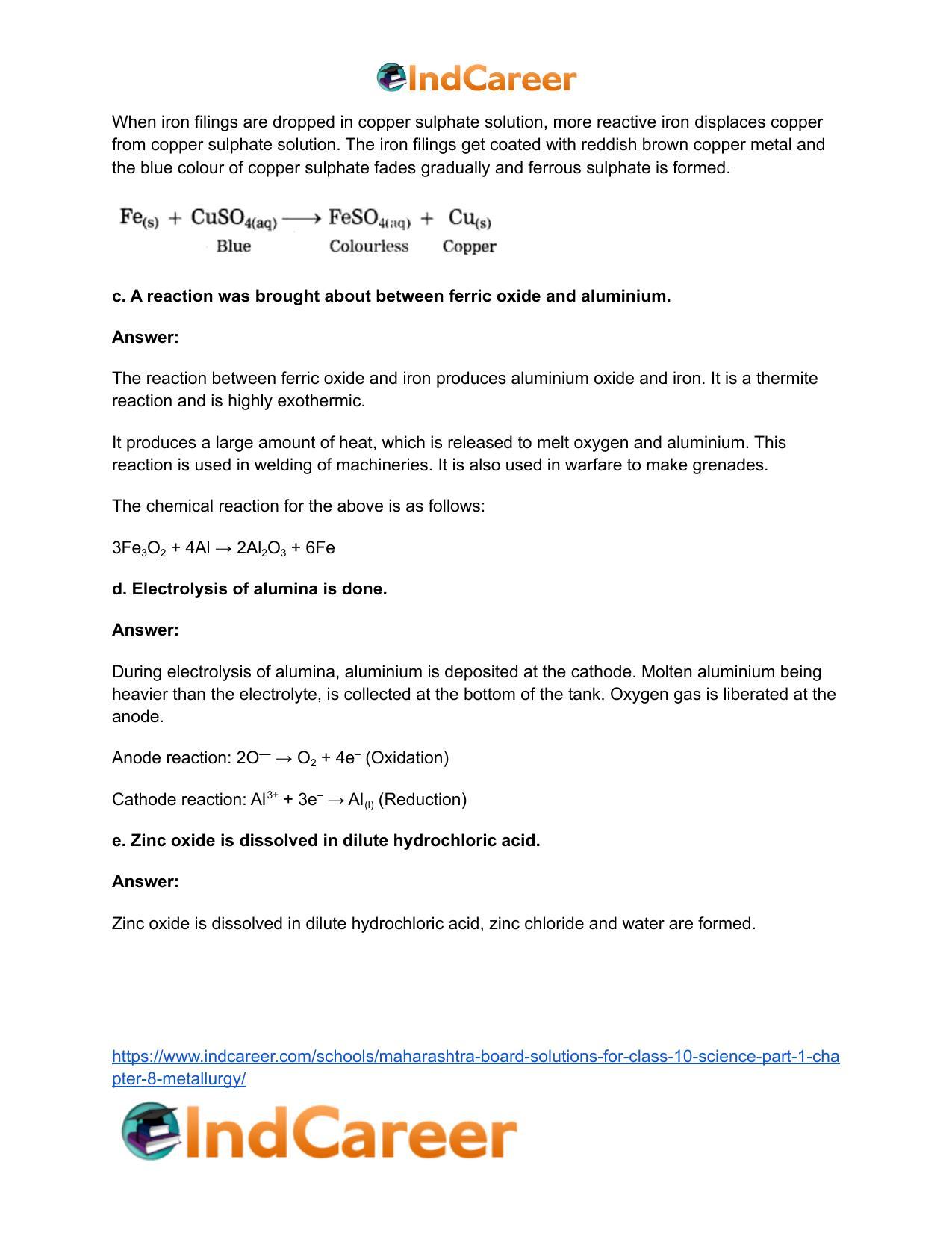 Maharashtra Board Solutions for Class 10- Science (Part 1): Chapter 8- Metallurgy - Page 11