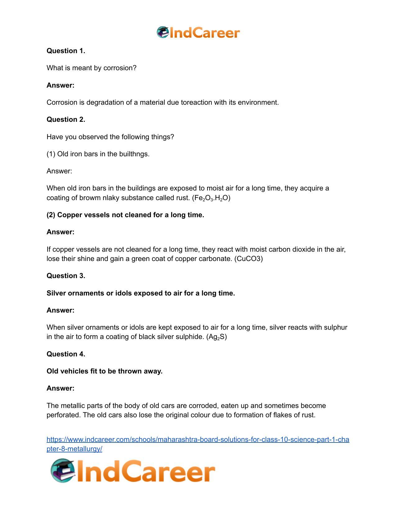 Maharashtra Board Solutions for Class 10- Science (Part 1): Chapter 8- Metallurgy - Page 14