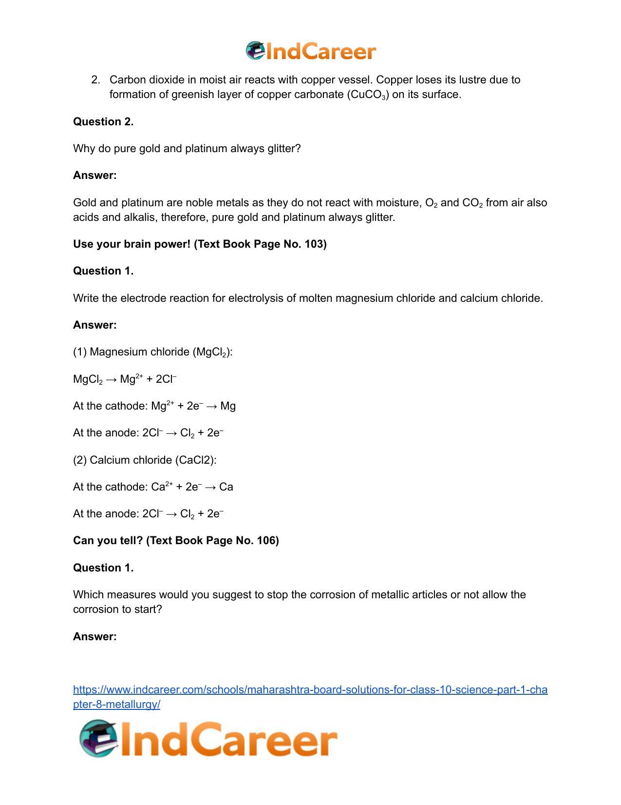 Maharashtra Board Solutions for Class 10- Science (Part 1): Chapter 8- Metallurgy - Page 16