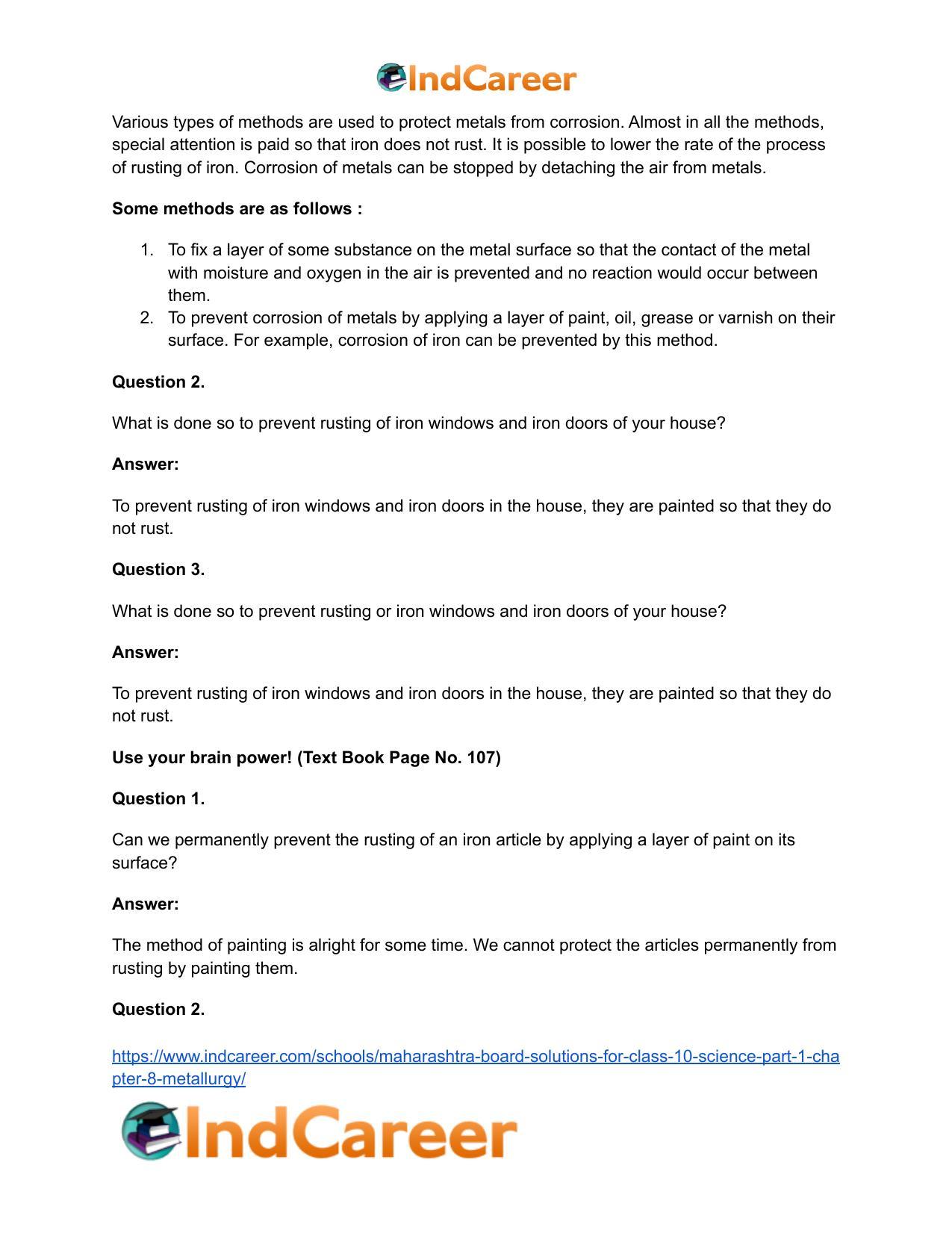 Maharashtra Board Solutions for Class 10- Science (Part 1): Chapter 8- Metallurgy - Page 17