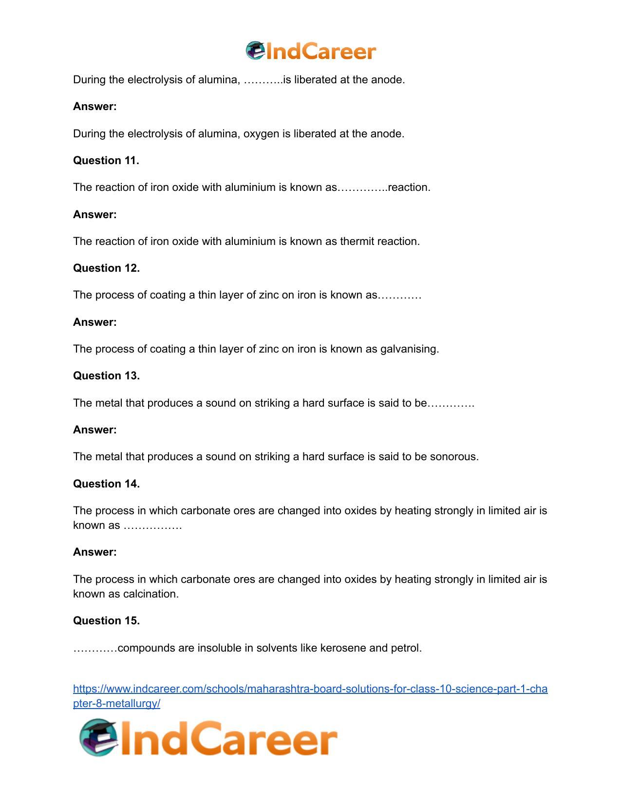 Maharashtra Board Solutions for Class 10- Science (Part 1): Chapter 8- Metallurgy - Page 21