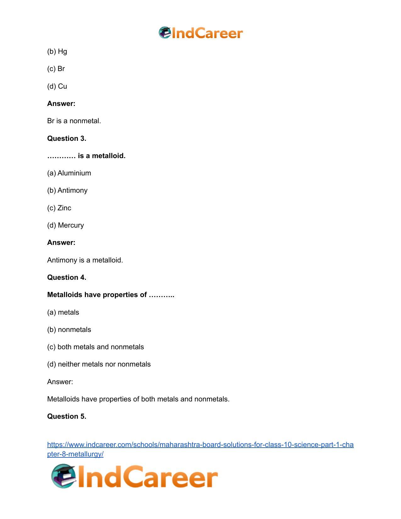 Maharashtra Board Solutions for Class 10- Science (Part 1): Chapter 8- Metallurgy - Page 23