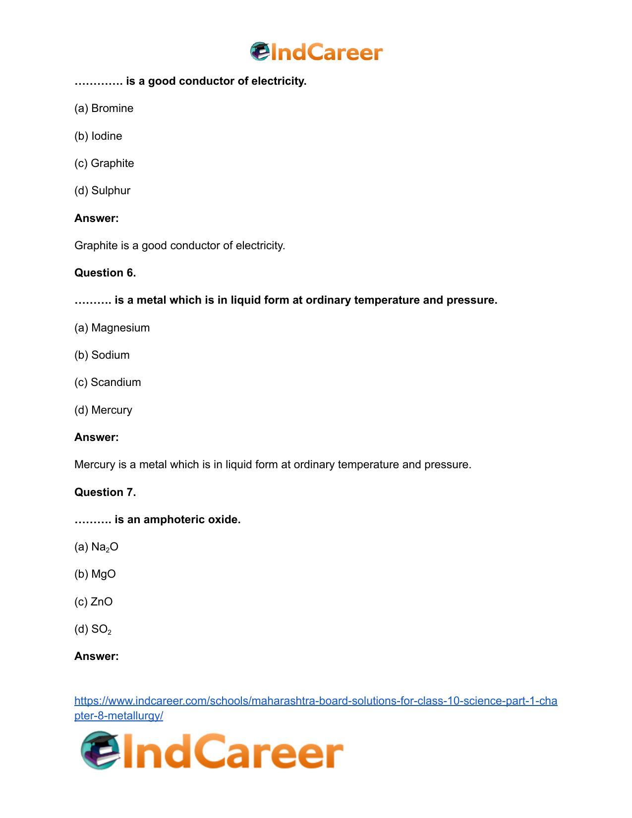 Maharashtra Board Solutions for Class 10- Science (Part 1): Chapter 8- Metallurgy - Page 24