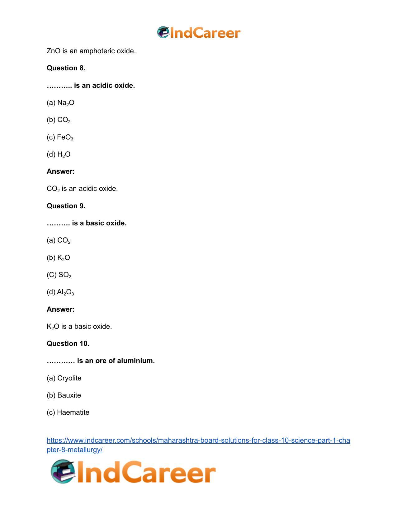 Maharashtra Board Solutions for Class 10- Science (Part 1): Chapter 8- Metallurgy - Page 25