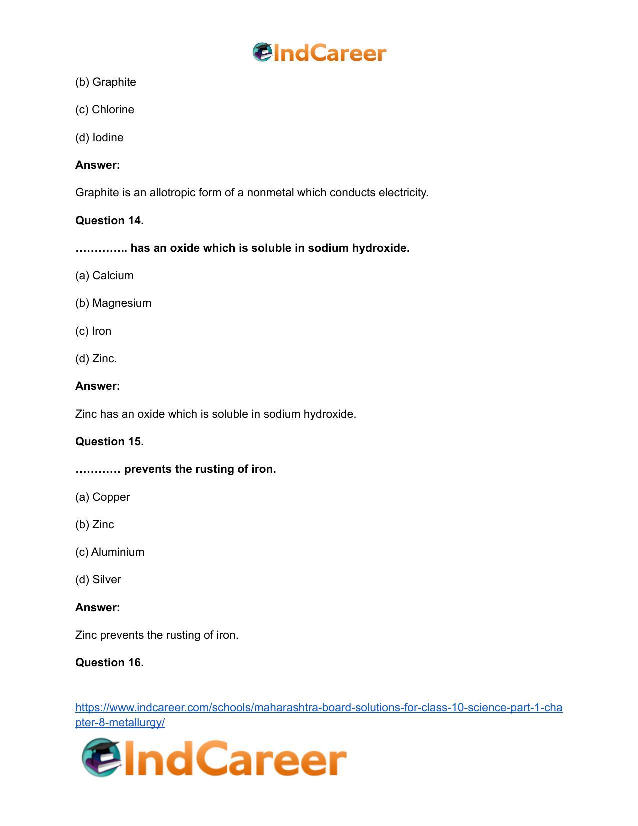 Maharashtra Board Solutions for Class 10- Science (Part 1): Chapter 8- Metallurgy - Page 27