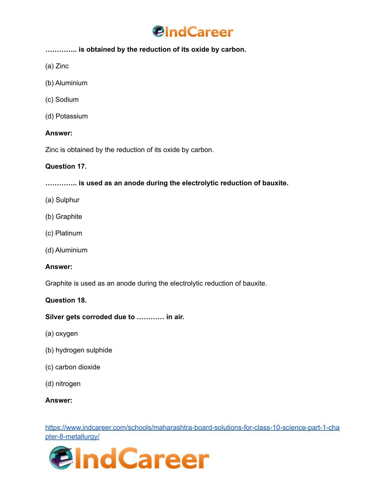 Maharashtra Board Solutions for Class 10- Science (Part 1): Chapter 8- Metallurgy - Page 28