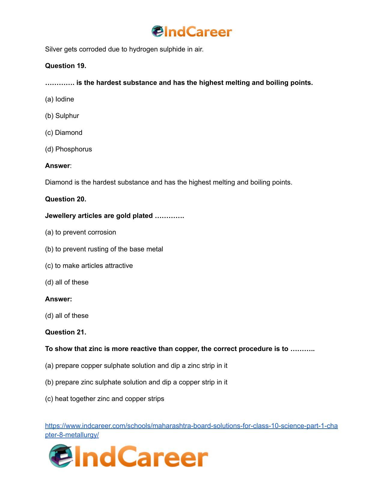 Maharashtra Board Solutions for Class 10- Science (Part 1): Chapter 8- Metallurgy - Page 29