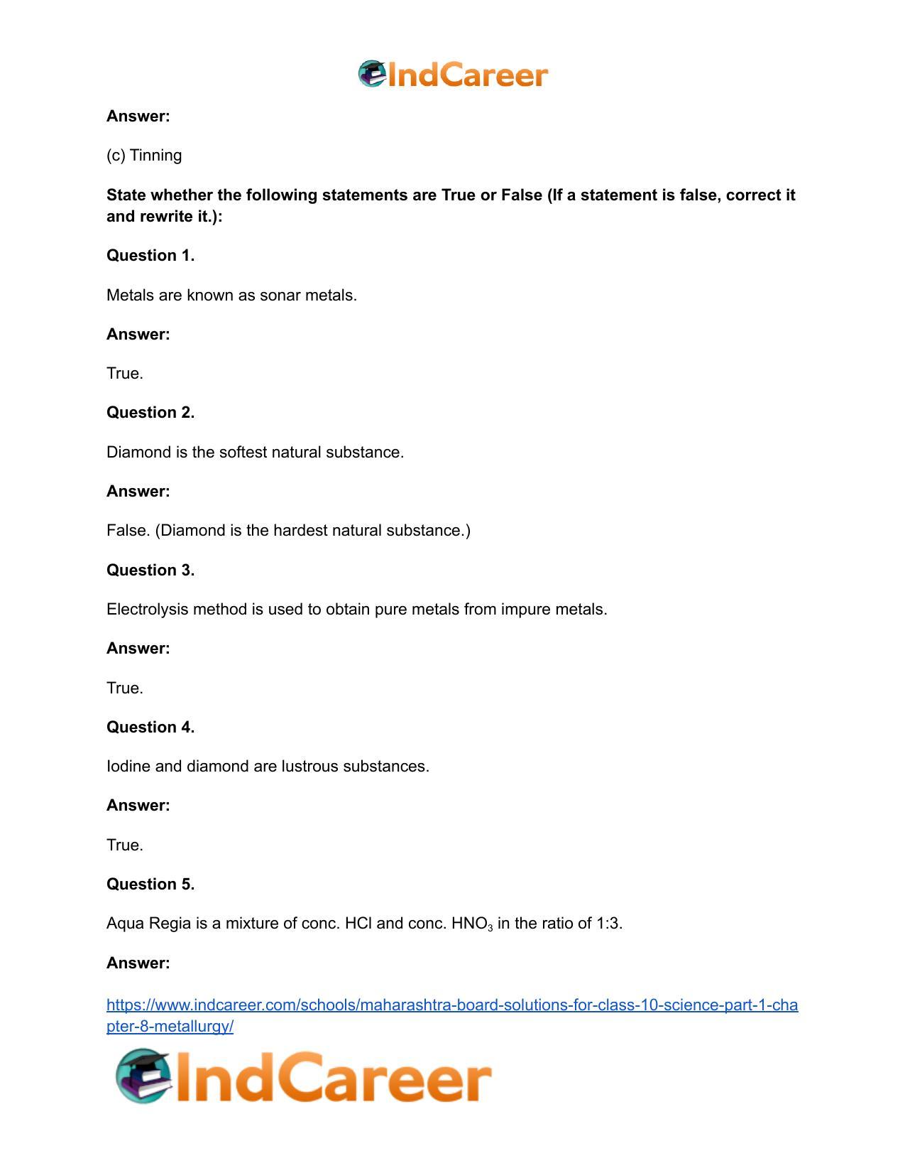 Maharashtra Board Solutions for Class 10- Science (Part 1): Chapter 8- Metallurgy - Page 33