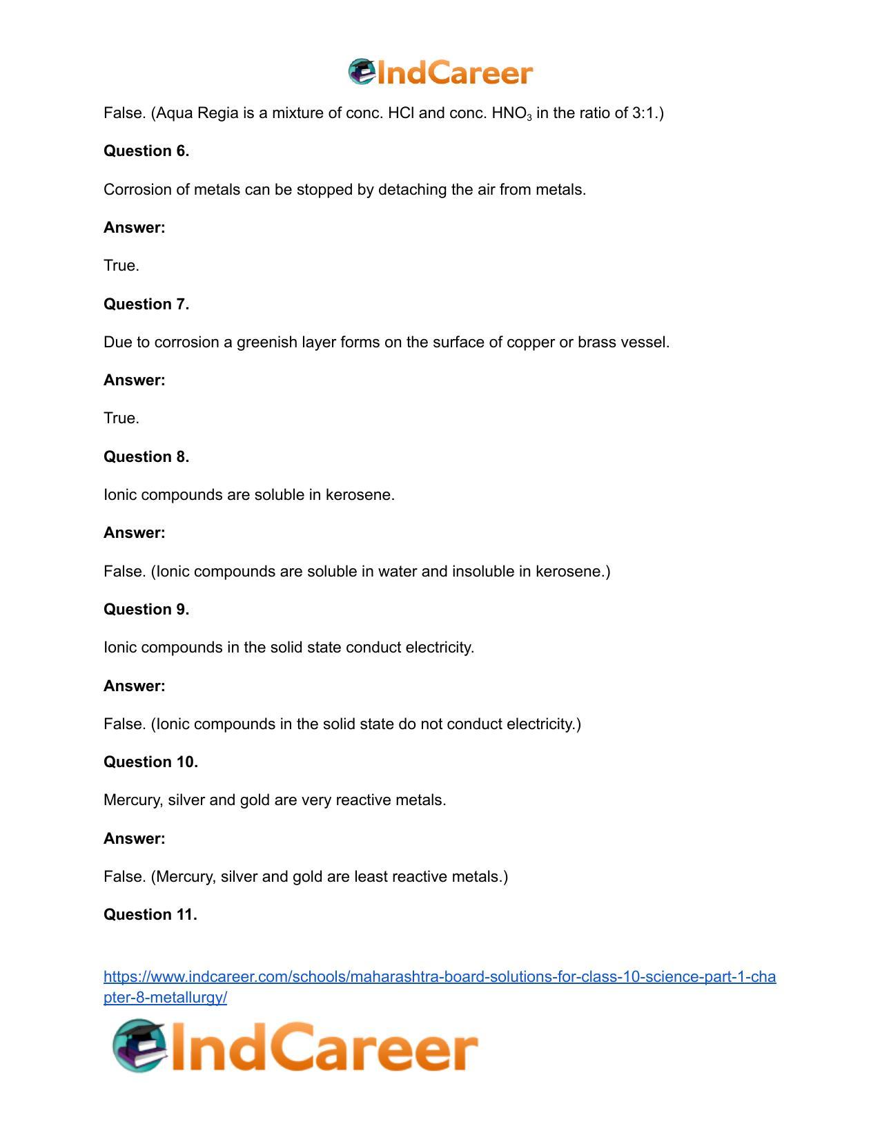 Maharashtra Board Solutions for Class 10- Science (Part 1): Chapter 8- Metallurgy - Page 34