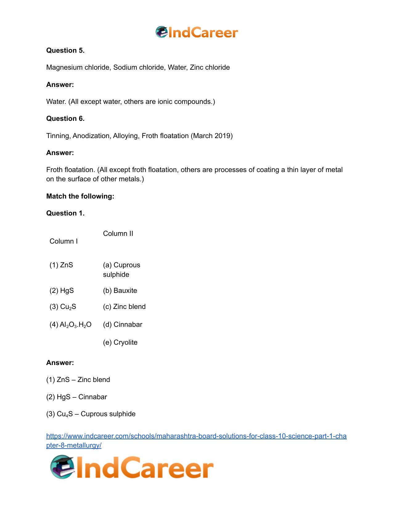 Maharashtra Board Solutions for Class 10- Science (Part 1): Chapter 8- Metallurgy - Page 38
