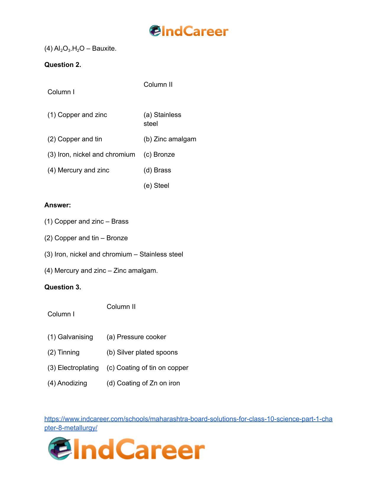 Maharashtra Board Solutions for Class 10- Science (Part 1): Chapter 8- Metallurgy - Page 39