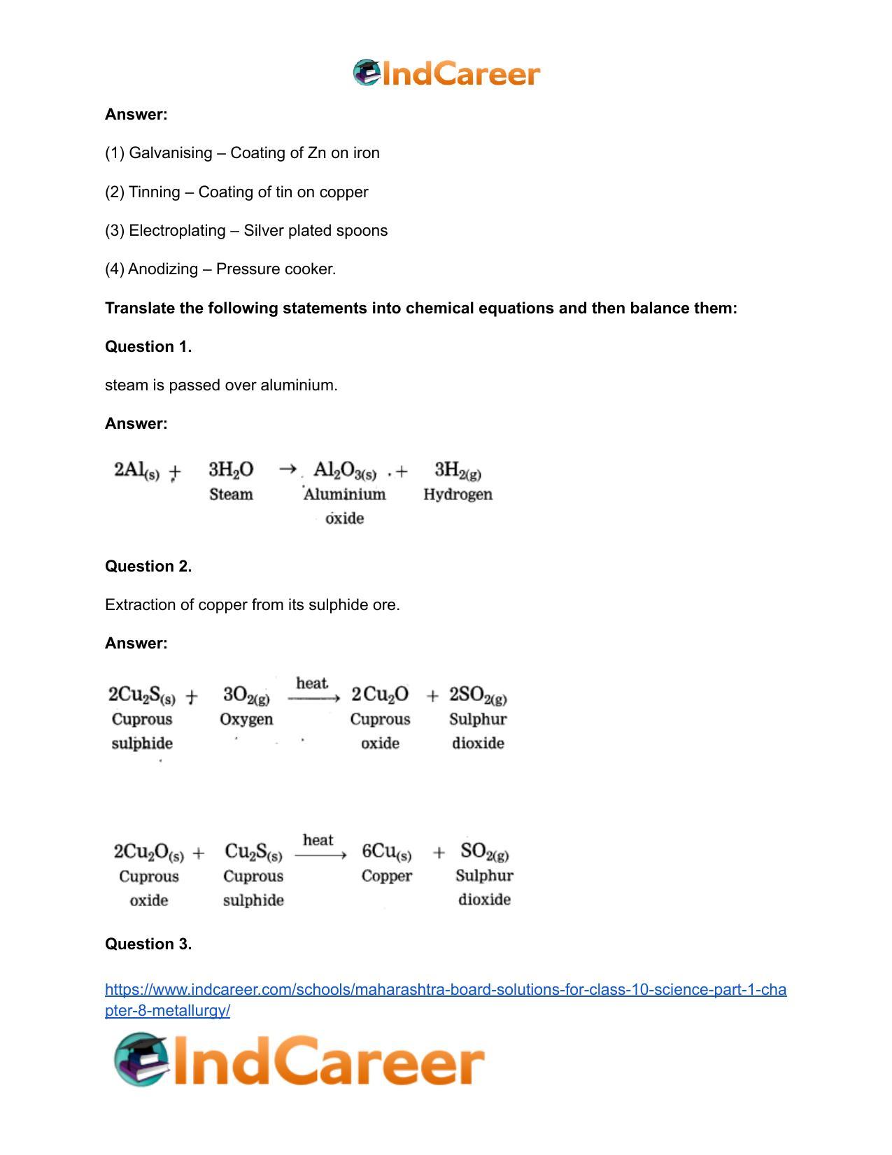 Maharashtra Board Solutions for Class 10- Science (Part 1): Chapter 8- Metallurgy - Page 40