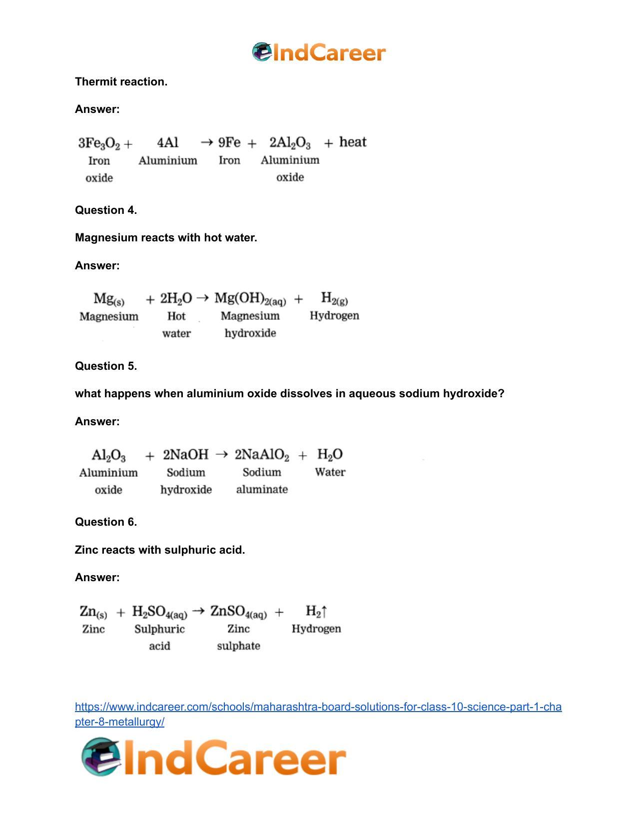 Maharashtra Board Solutions for Class 10- Science (Part 1): Chapter 8- Metallurgy - Page 41