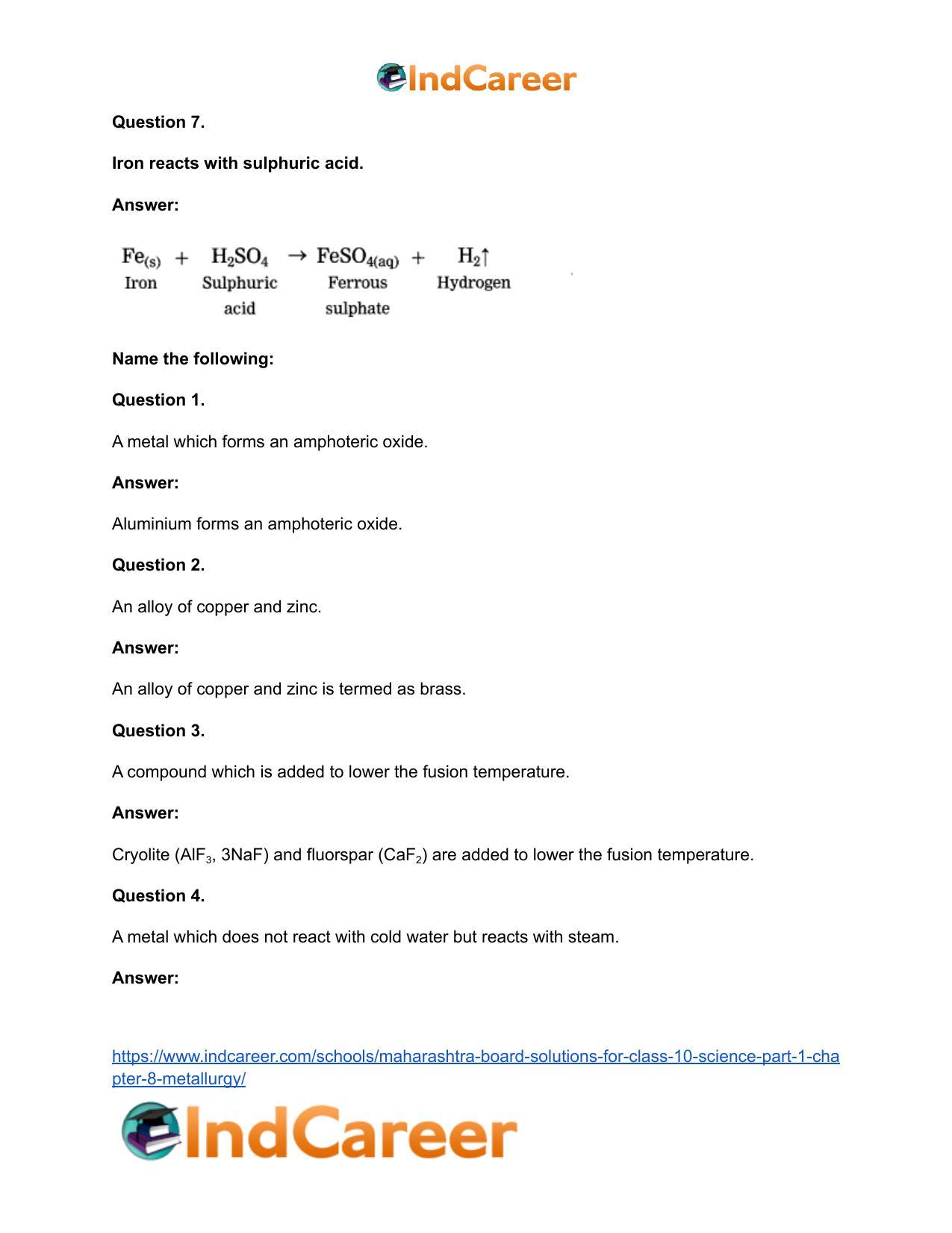 Maharashtra Board Solutions for Class 10- Science (Part 1): Chapter 8- Metallurgy - Page 42