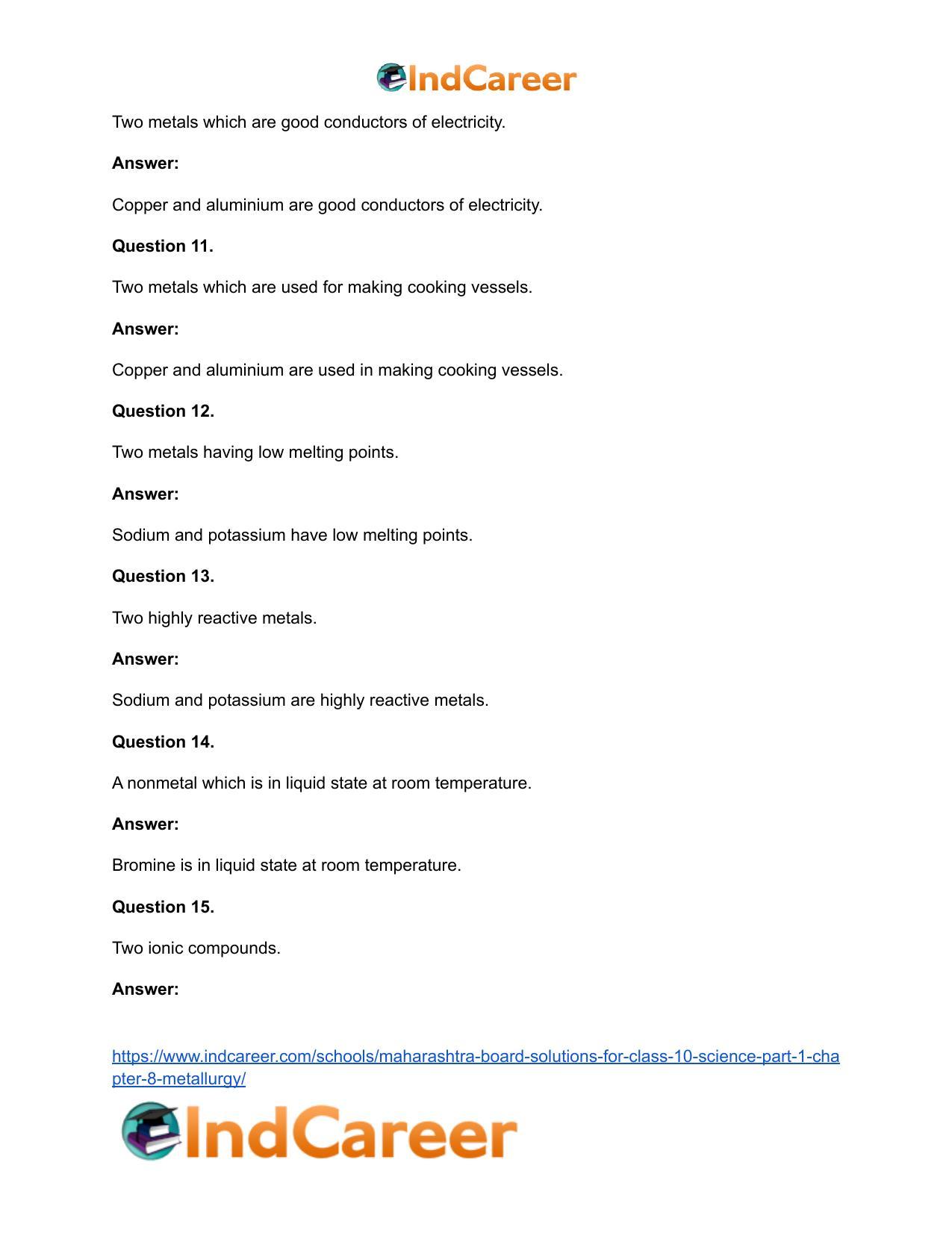 Maharashtra Board Solutions for Class 10- Science (Part 1): Chapter 8- Metallurgy - Page 44