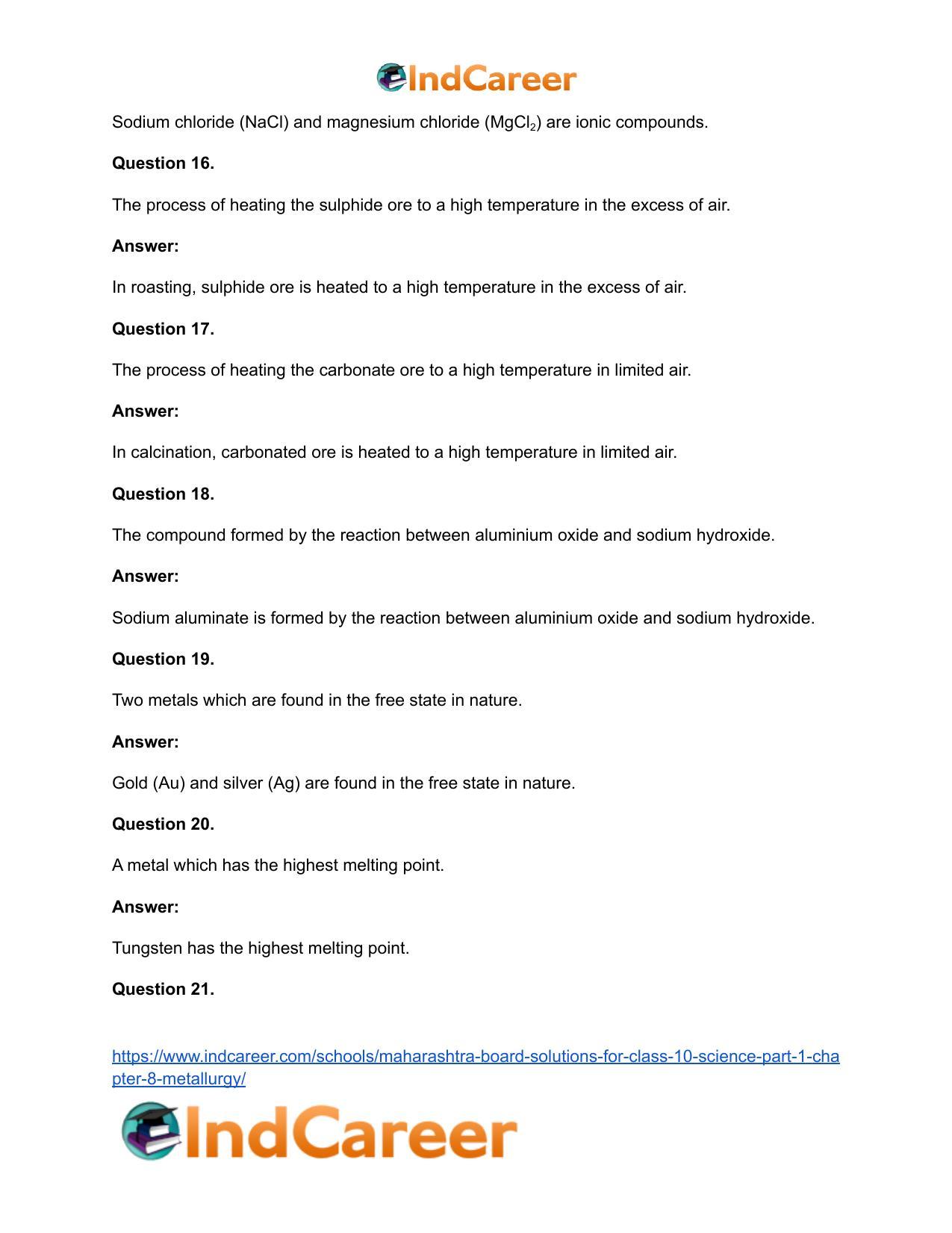 Maharashtra Board Solutions for Class 10- Science (Part 1): Chapter 8- Metallurgy - Page 45