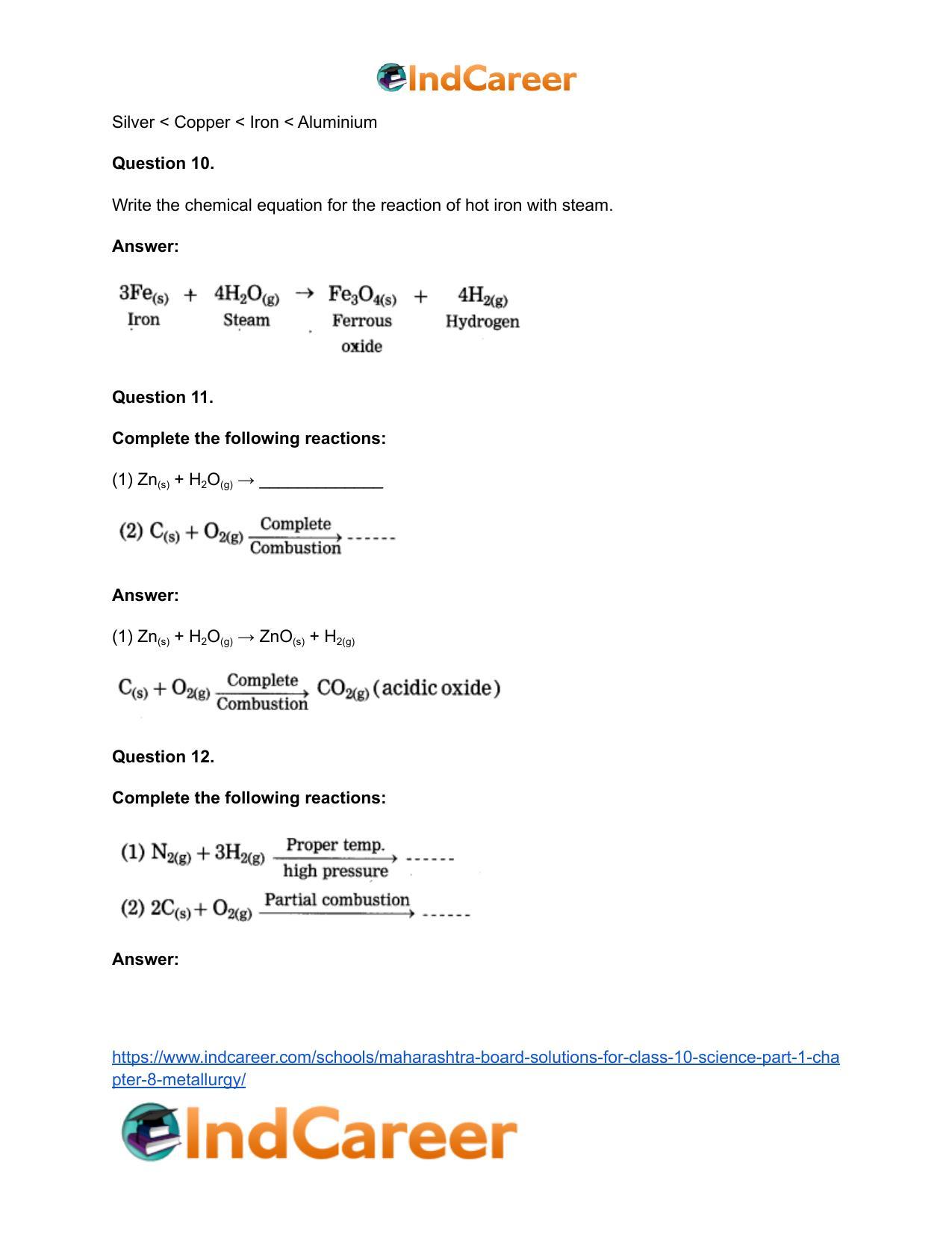 Maharashtra Board Solutions for Class 10- Science (Part 1): Chapter 8- Metallurgy - Page 48