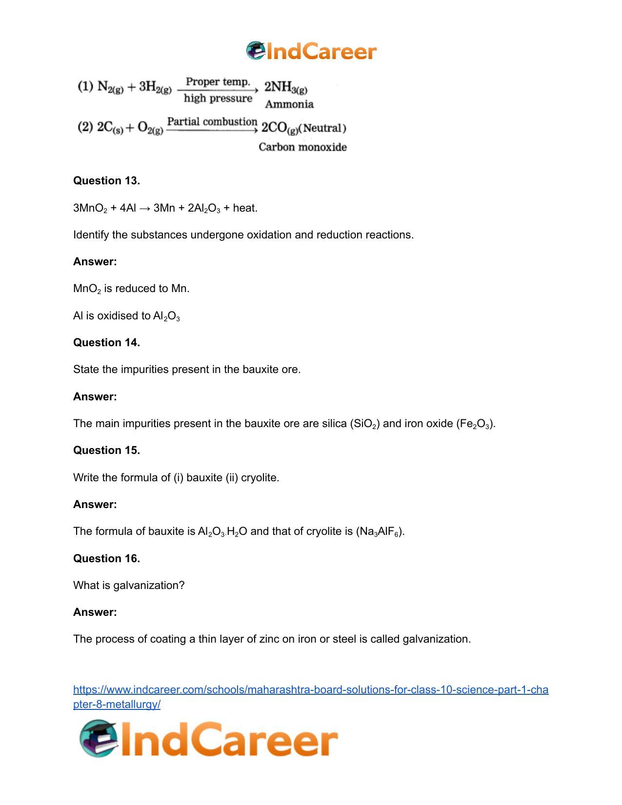 Maharashtra Board Solutions for Class 10- Science (Part 1): Chapter 8- Metallurgy - Page 49
